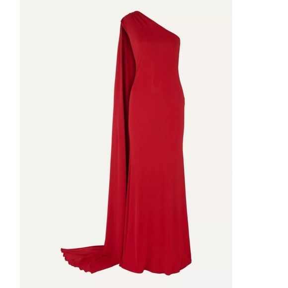 NAEEM KHAN One Shoulder Jersey Draped Train Gown - Picture 5 of 11